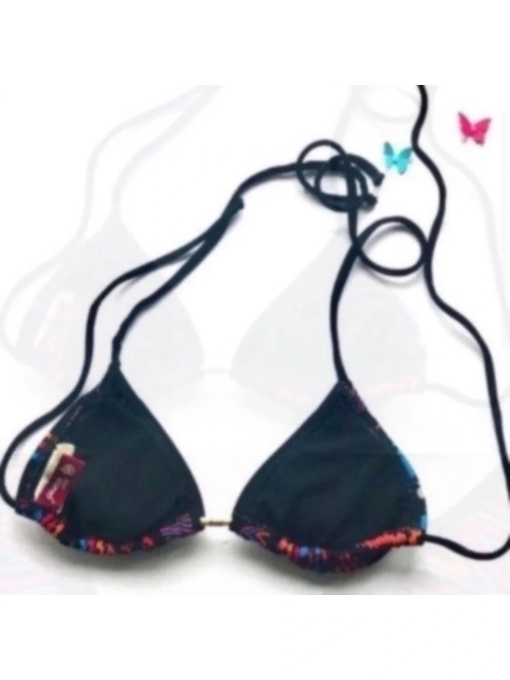 Guess Black Triangle Bikini Top Colorful Print size XS - Picture 2 of 3
